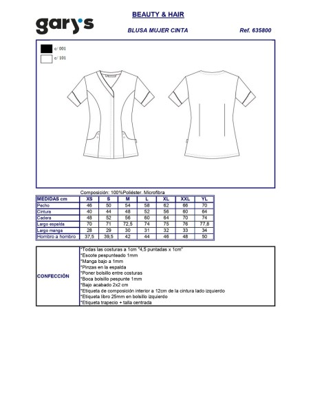 BLUSA PELUQUERIA MICROFIBRA CINTA  GARYS