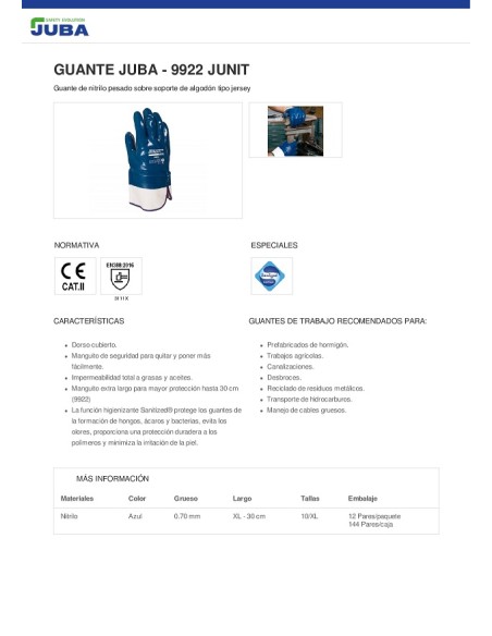 GUANTE NITRILO 9922 paq 12 pares JUBA