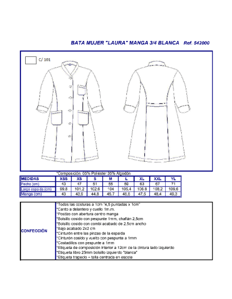 BATA SANITARIA LAURA MANGA 3/4 GARYS