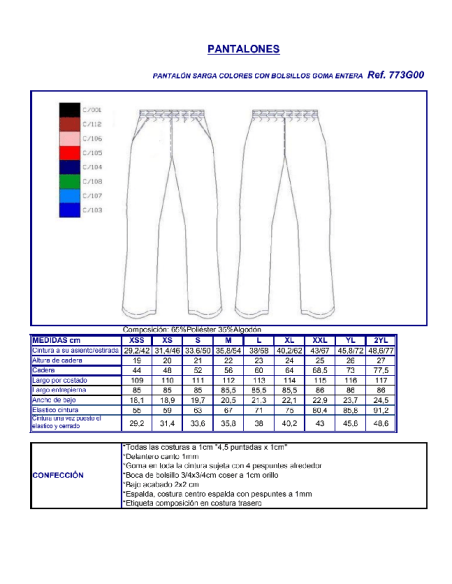 PANTALON SANITARIO COLORES 773G00 GARYS