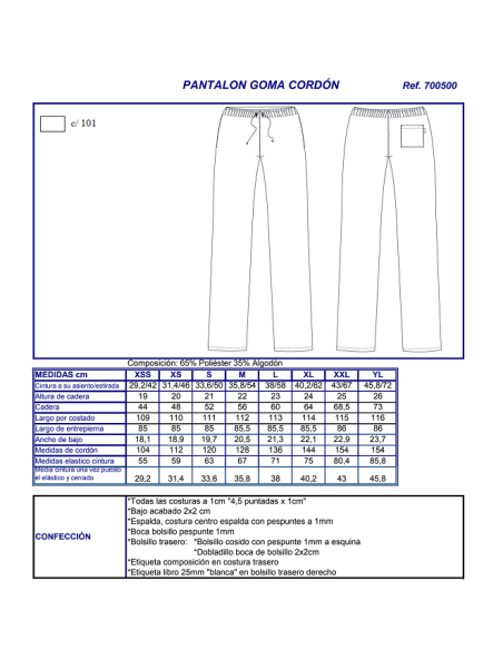 PANTALON SANITARIO 7005 BLANCO GARYS