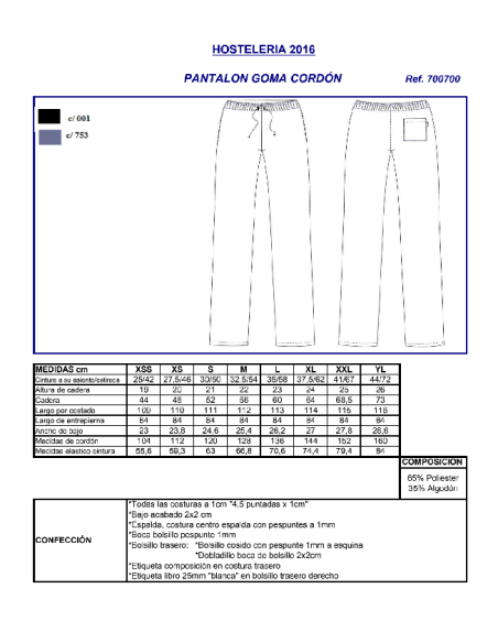PANTALON COCINERO 7007 GARYS