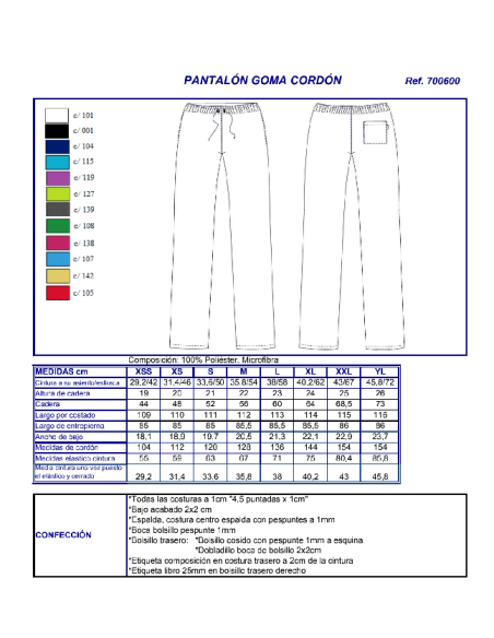 PANTALON SANITARIO UNISEX MICROFIBRA 7006 GARYS