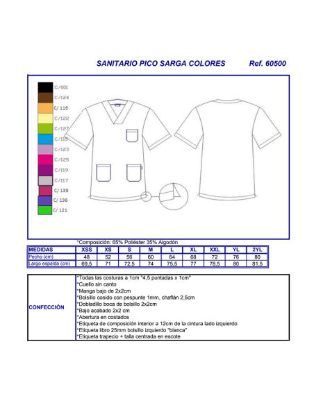 CASACA SANITARIA UNISEX 6050 COLORES GARYS