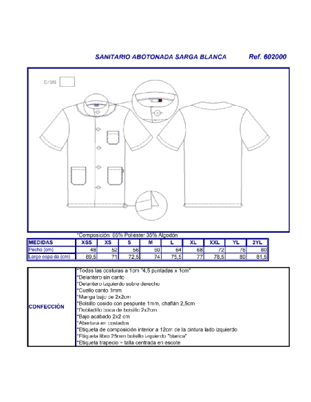 CASACA SANITARIA BLANCA 6020 GARYS