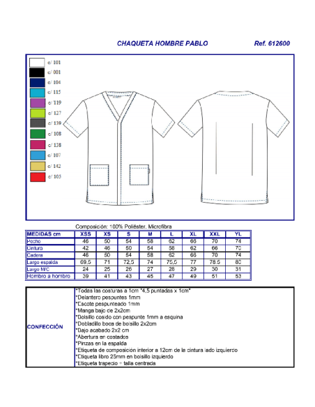 CASACA SANITARIA MICROFIBRA PABLO GARYS