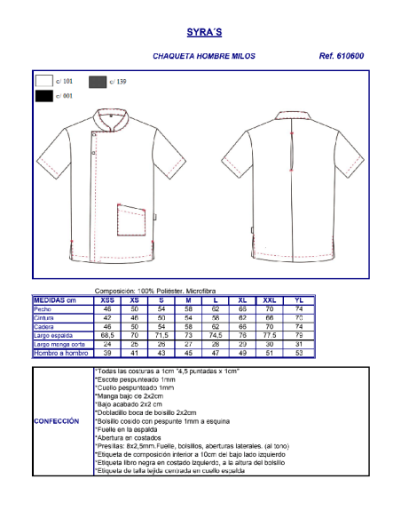 CASACA SANITARIA MICROFIBRA MILOS GARYS