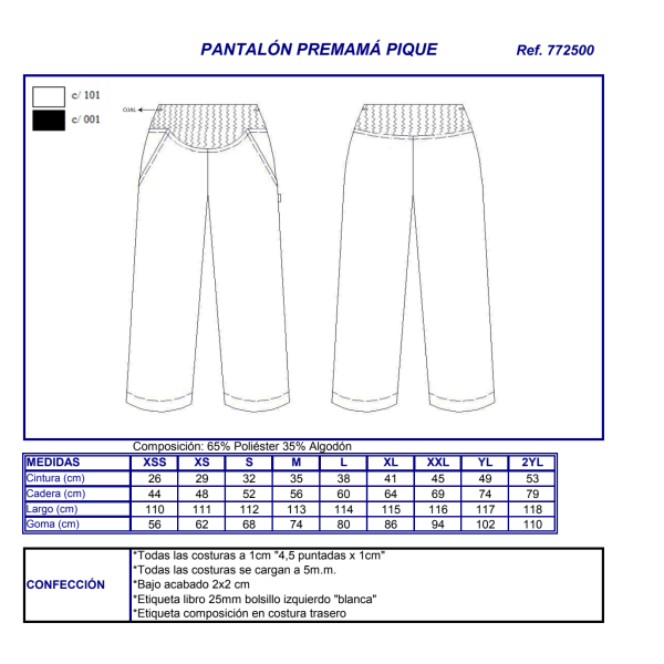 PANTALON EMBARAZADA 7725 BLANCO