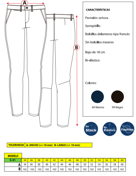 PANTALON MUJER POLIESTER ELASTICO DACOBEL