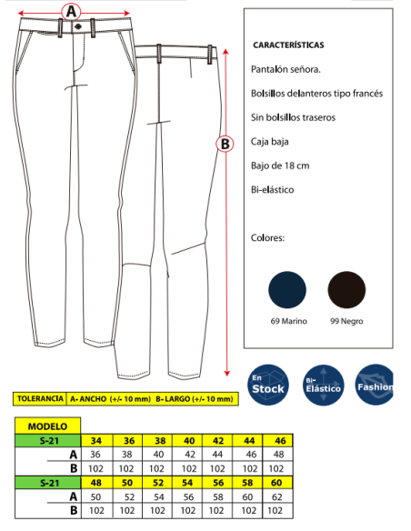 PANTALON MUJER CAJA BAJA POLIESTER ELASTICO DACOBEL