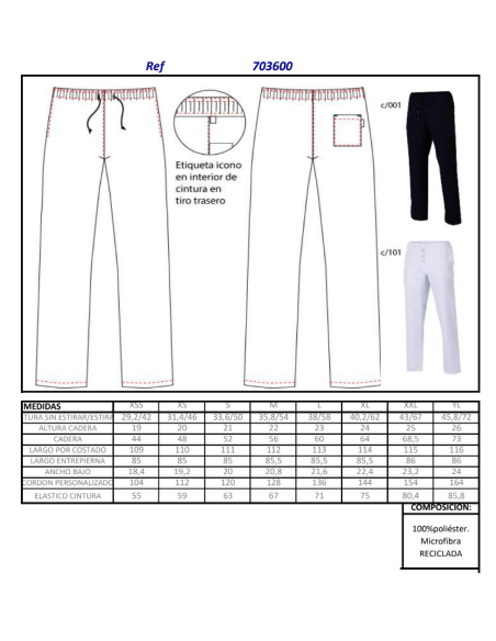PANTALON SANITARIO MICROFIBRA 7036 GARYS