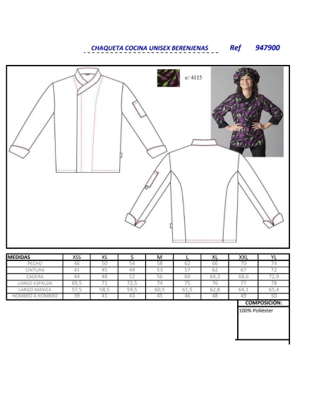 CHAQUETA COCINA UNISEX MICROFIBRA BERENJ GARYS