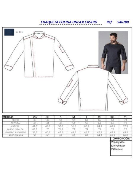 CHAQUETA COCINA UNISEX ELASTICA CASTRO GARYS