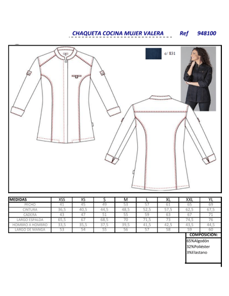 CHAQUETA COCINA MUJER ELASTICA VALERA GARYS