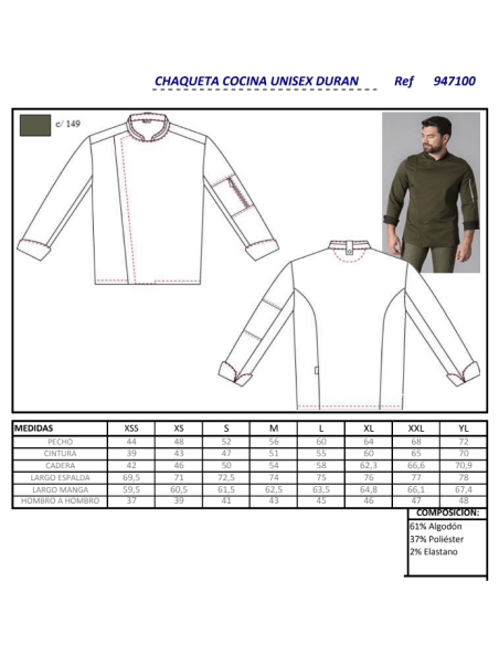 CHAQUETA COCINA ELASTICA DURAN GARYS