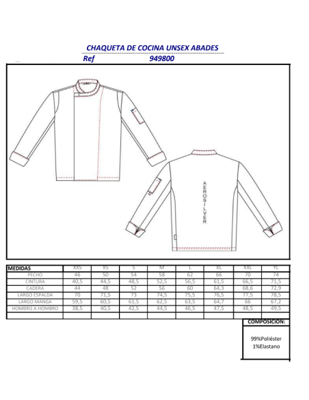 CHAQUETA COCINA ELASTICA ABADES GARYS