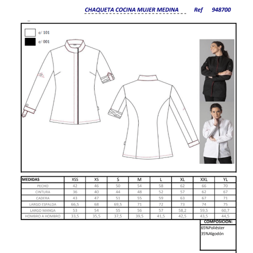 CHAQUETA COCINA MUJER MEDINA BLANCA GARYS 2