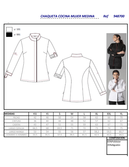 CHAQUETA COCINA MUJER MEDINA NEGRA GARYS