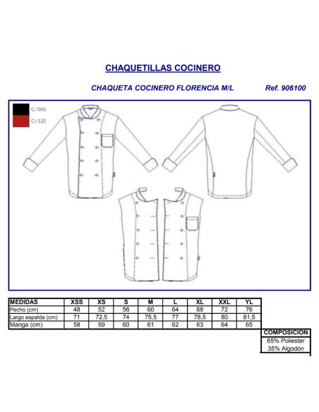 CHAQUETA COCINA UNISEX FLORENCIA GARYS