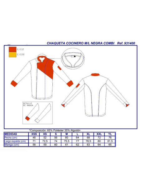 CHAQUETA COCINA UNISEX COMBINADA 931400 GARYS