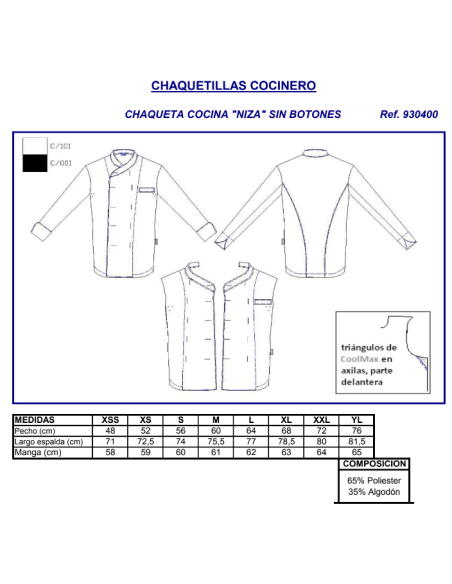 CHAQUETA COCINA NIZA CABALLERO NEGRO GARYS