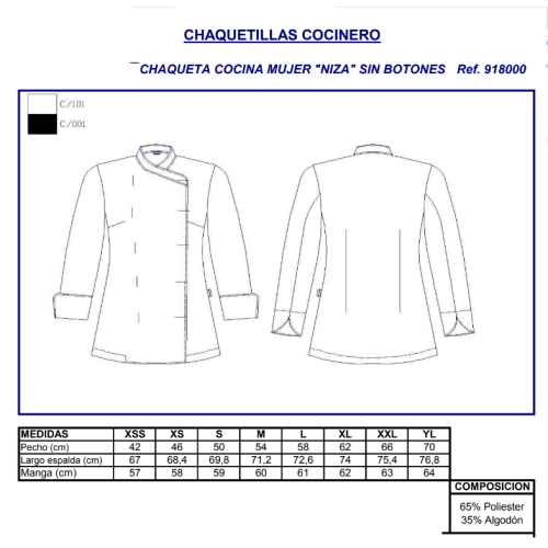 CHAQUETA COCINA MUJER NIZA NEGRA GARYS 2