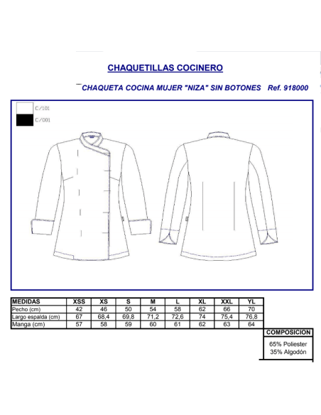 CHAQUETA COCINA MUJER NIZA NEGRA GARYS