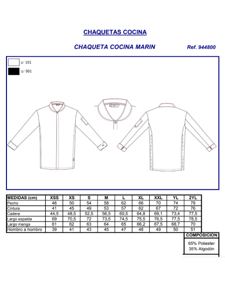 CHAQUETA COCINA MARIN NEGRA GARYS