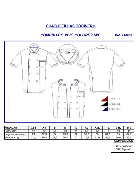 CHAQUETA COCINA UNISEX VIVOS 9140 GARYS