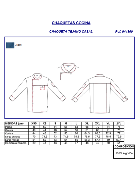 CHAQUETA COCINA UNISEX VAQUERA CASAL GARYS