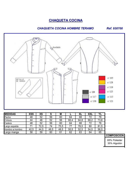 CHAQUETA COCINA TERAMO COLORES GARYS