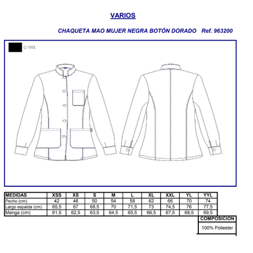 CHAQUETA CAMARERA MAO NEGRA 9632 GARYS 2