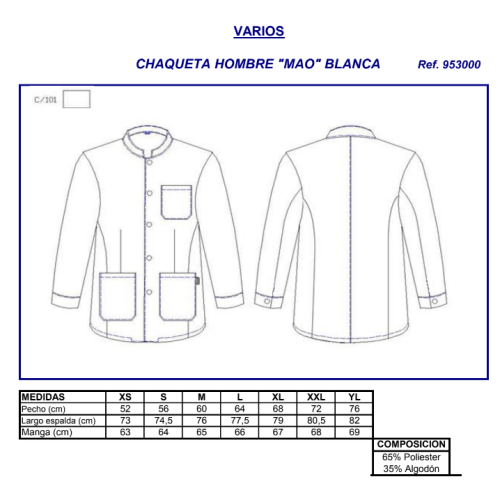 CHAQUETA CAMARERO MAO BLANCA 9530 GARYS 2