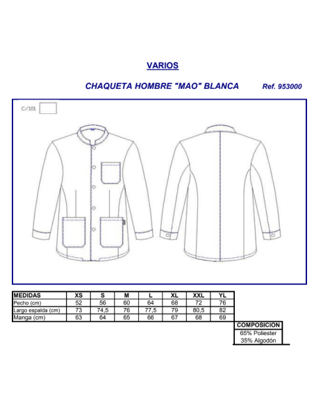 CHAQUETA CAMARERO MAO BLANCA 9530 GARYS