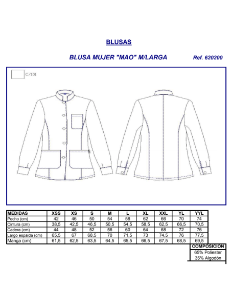 CHAQUETA CAMARERA MAO BLANCA 6202 GARYS