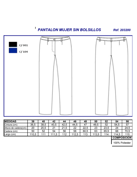 PANTALON MUJER SIN BOLSILLOS 2032 GARYS