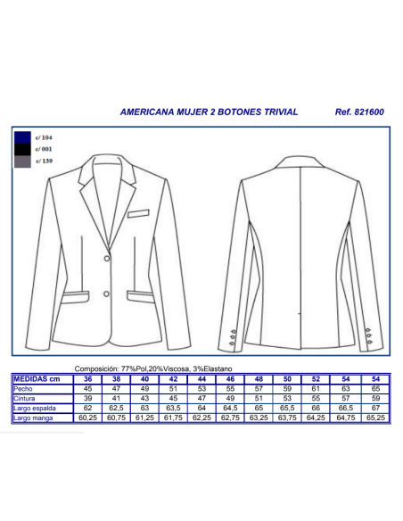 AMERICANA MUJER 2 BOTONES TRIVIAL  GARYS