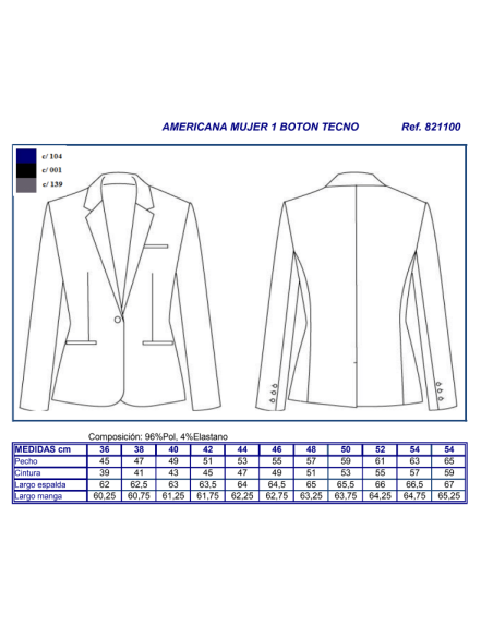 AMERICANA MUJER 1 BOTON TECNO  GARYS