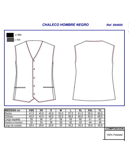 CHALECO CAMARERO PICO 9946 GARYS