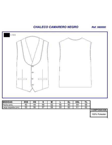 CHALECO CAMARERO UNISEX 9900 GARYS