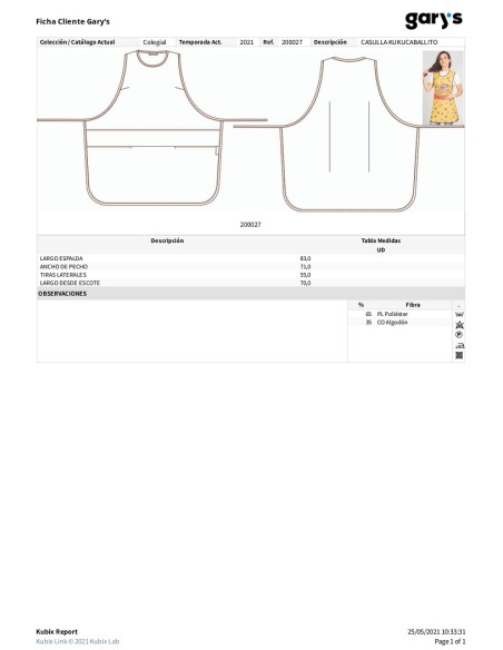 CASULLA PROFESORA ESCOLAR KUKUXUMUSU CAB GARYS