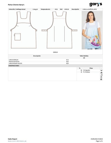 CASULLA PROFESORA ESCOLAR NIÑOS LAPIZ GARYS