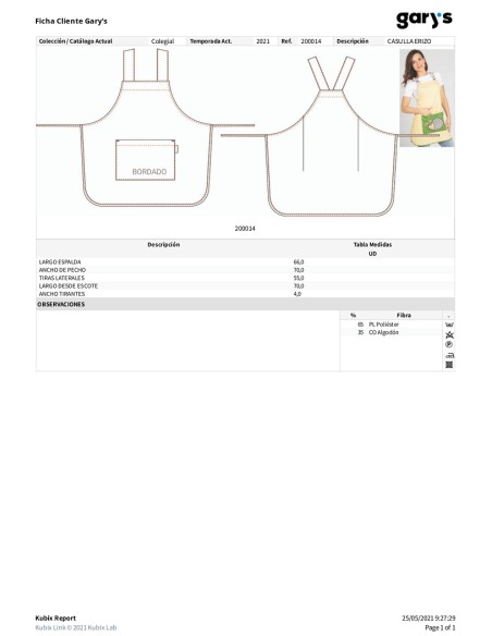 CASULLA PROFESORA ESCOLAR ERIZO GARYS