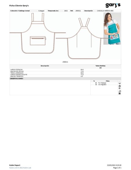 CASULLA PROFESORA ESCOLAR NIÑOS ABC GARYS