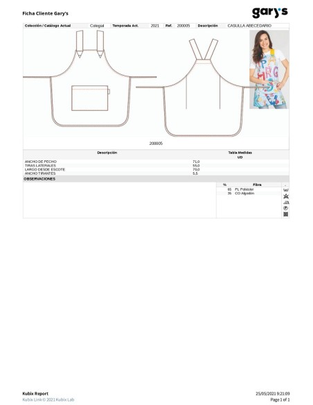 CASULLA PROFESORA ESCOLAR ABECEDARIO GARYS