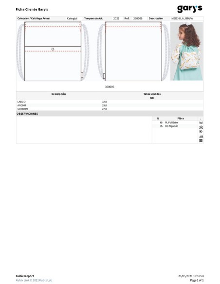 MOCHILA ESCOLAR INFANTIL JIRAFA GARYS