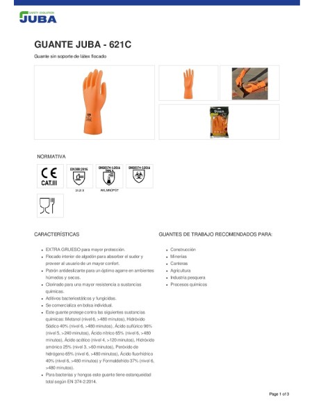 GUANTE LATEX FLOCADO 621C paq 12 pares JUBA