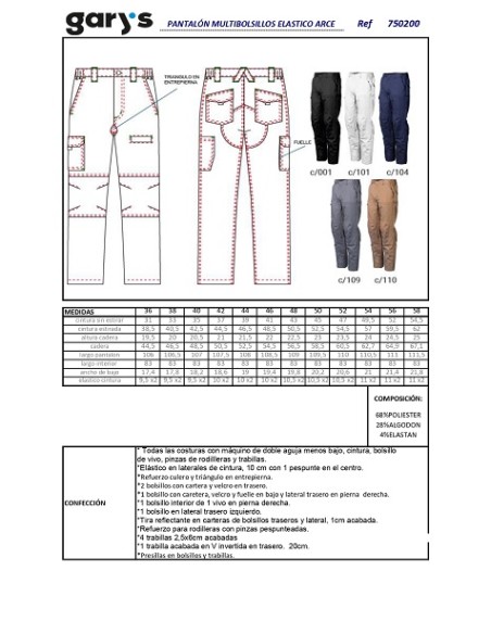 PANTALON TRABAJO ELASTICO ARCE GARYS