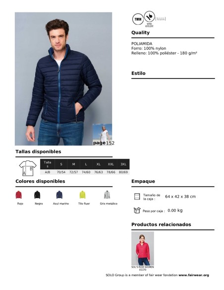 CHAQUETA ACOLCHADA RIDE SOLS