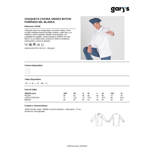 CHAQUETA COCINA BOTON FORRADO GARYS 2
